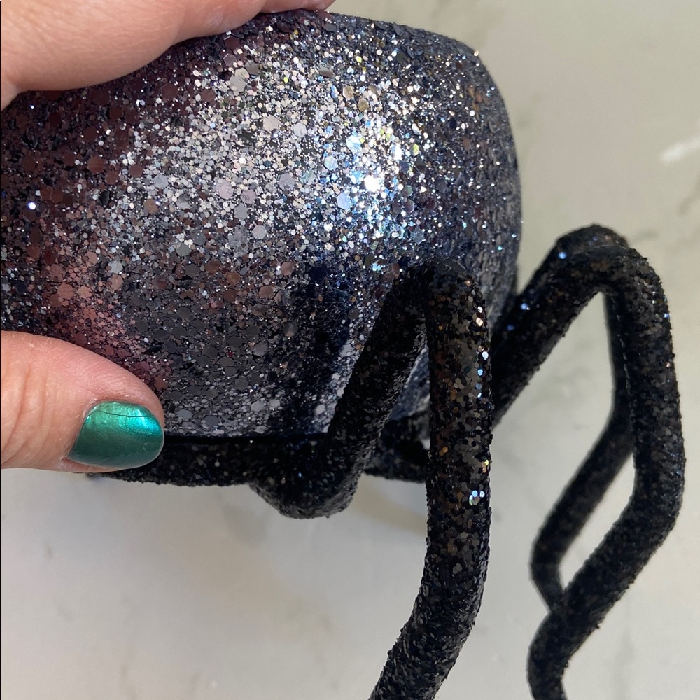 New Halloween Bath & Body Works Glitter Black Silver Bling Spider Candle Holder - Picture 6 of 7